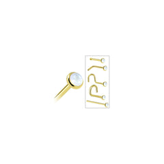 Solid 14K Yellow Gold 2mm Rainbow Moonstone Nose Ring