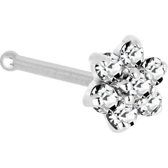 Solid 14K White Gold Clear Cubic Zirconia Flower Nose Ring