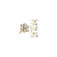 Solid 14K Yellow Gold Clear Cubic Zirconia Flower Nose Ring