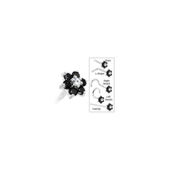 Solid 14K White Gold Black and Clear Cubic Zirconia Flower Nose Ring