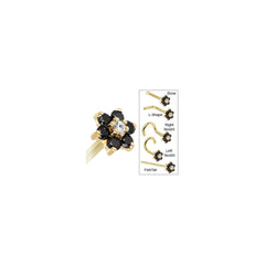 Solid 14K Yellow Gold Black and Clear Cubic Zirconia Flower Nose Ring