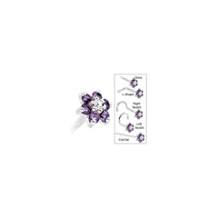 Solid 14K White Gold Amethyst and Clear Cubic Zirconia Flower Nose Ring