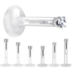 Solid 14K White Gold 1.5mm CZ Bioplast Push in Labret Monroe