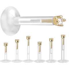 Solid 14K Yellow Gold 1.5mm CZ Bioplast Push in Labret Monroe