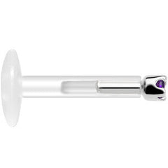 Solid 14K White Gold February 1.5mm CZ Bioplast Push in Labret Monroe