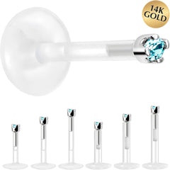 Solid 14K White Gold March 1.5mm CZ Bioplast Push in Labret Monroe