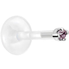 Solid 14K White Gold June 1.5mm CZ Bioplast Push in Labret Monroe