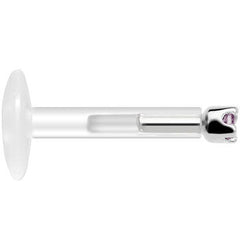 Solid 14K White Gold June 1.5mm CZ Bioplast Push in Labret Monroe