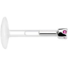 Solid 14K White Gold July 1.5mm CZ Bioplast Push in Labret Monroe