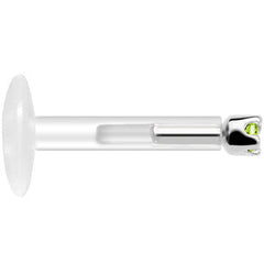 Solid 14K White Gold August 1.5mm CZ Bioplast Push in Labret Monroe