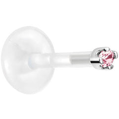 Solid 14K White Gold October 1.5mm CZ Bioplast Push in Labret Monroe