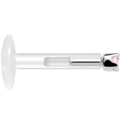 Solid 14K White Gold October 1.5mm CZ Bioplast Push in Labret Monroe