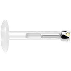 Solid 14K White Gold November 1.5mm CZ Bioplast Push in Labret Monroe