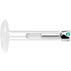Solid 14K White Gold December 1.5mm CZ Bioplast Push in Labret Monroe