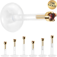 Solid 14K Yellow Gold January 1.5mm CZ Bioplast Push in Labret Monroe