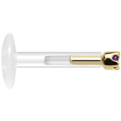 Solid 14K Yellow Gold February 1.5mm CZ Bioplast Push in Labret Monroe