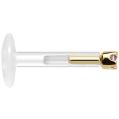 Solid 14K Yellow Gold June 1.5mm CZ Bioplast Push in Labret Monroe