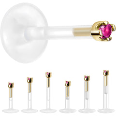 Solid 14K Yellow Gold July 1.5mm CZ Bioplast Push in Labret Monroe