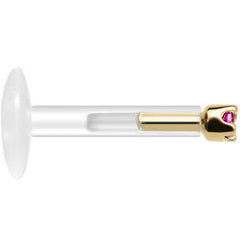 Solid 14K Yellow Gold July 1.5mm CZ Bioplast Push in Labret Monroe