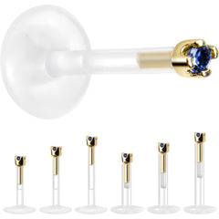 Solid 14K Yellow Gold September 1.5mm CZ Bioplast Push in Labret Monroe