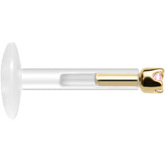 Solid 14K Yellow Gold October 1.5mm CZ Bioplast Push in Labret Monroe