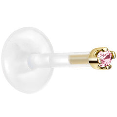 Solid 14K Yellow Gold October 1.5mm CZ Bioplast Push in Labret Monroe