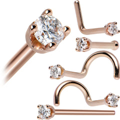 14K Rose Gold 2mm Cubic Zirconia Nose Ring