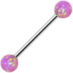 14k White Gold 5mm Pink Synthetic Opal Barbell Tongue Ring 14G 5/8