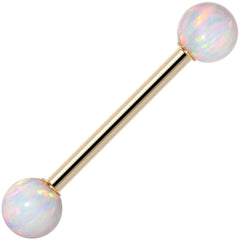 14k Yellow Gold 5mm White Synthetic Opal Barbell Tongue Ring 14G 5/8