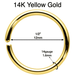 14G 1/2 Handcrafted Solid 14k Yellow Gold Seamless Circular Ring