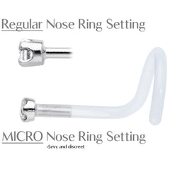 18G 14K White Gold 1.5mm Genuine Diamond Bioplast Micro Nose Ring