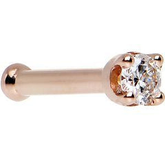 14K Rose Gold 2mm Genuine Diamond Nose Ring