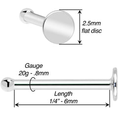 20G Solid 14k Gold Flat Disc Nose Bone