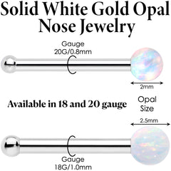 14k White Gold 2.5mm Synthetic Opal Ball Nose Ring