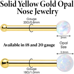14k Yellow Gold 2.5mm Synthetic Opal Ball Nose Ring