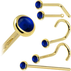 Solid 14K Yellow Gold 2mm Genuine Sapphire Nose Ring
