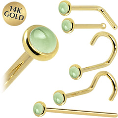 Solid 14K Yellow Gold 2mm Genuine Peridot Nose Ring