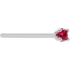 Solid 14K White Gold 1.5mm Diamond Cut Genuine Ruby Nose Ring