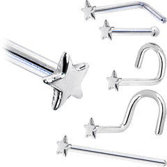 Solid 14K White Gold Star Nose Ring