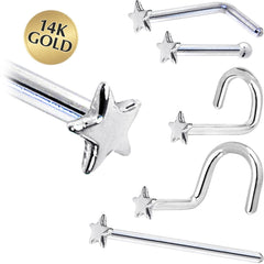 Solid 14K White Gold Star Nose Ring
