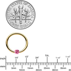 16G 3/8 Solid 14k Yellow Gold 3mm Pink Cubic Zirconia Tension Captive Ring