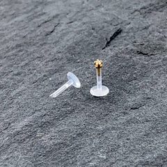 16G 1/4 Solid 14K Yellow Gold 1.5mm CZ Bioplast Push in Cartilage Earring
