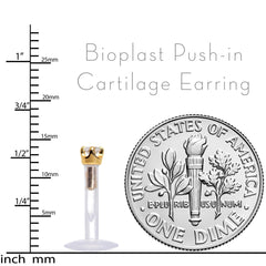 16G 1/4 Solid 14K Yellow Gold 1.5mm CZ Bioplast Push in Cartilage Earring