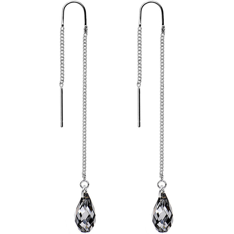 Silver Night Drop Threader Earrings Created with Crystals