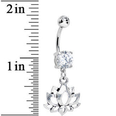 Clear Cubic Zirconia Heart of the Lotus Flower Dangle Belly Ring