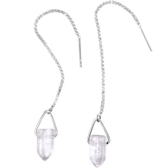 Handcrafted Clear Quartz  925 Sterling Silver Infinity Threader Earrings