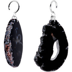 Handcrafted Steel Midnight Shadow Gap Natural Black Agate Ear Weights