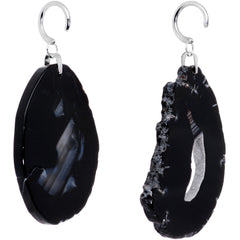 Handcrafted Steel Midnight Shadow Gap Natural Black Agate Ear Weights