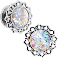 Handcrafted White Faux Opal Mandala Screw Fit Plug Set Sizes 8mm to 20mm