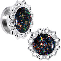 Handcrafted Black Faux Opal Mandala Screw Fit Plug Set Sizes 8mm to 20mm